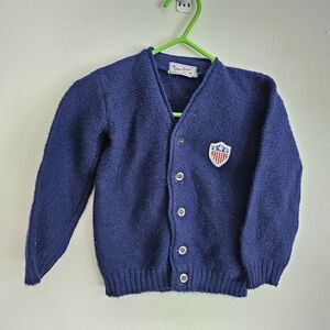 Vintage Navy BLUEBIRD 1960’s Sweater For Baby button front 100% Orlon Acrylic.